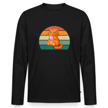 Cat Kätzchen Katzenmama Katzenpapa Frauchen Katze - Männer Premium Bio Langarmshirt - Schwarz - Vorne - Nico (187cm)