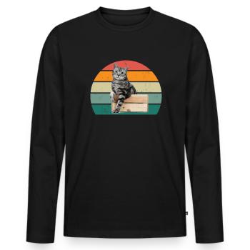 Chat Chaton Chat Maman Chat Papa Maîtresse Chat - T-shirt manches longues Premium bio Homme - noir - Devant - Nico (187cm)