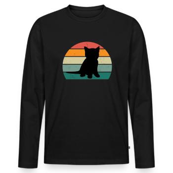 Chat Chaton Chat Maman Chat Papa Maîtresse Chat - T-shirt manches longues Premium bio Homme - noir - Devant - Nico (187cm)
