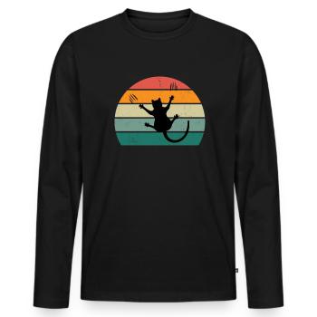 Chat Chaton Chat Maman Chat Papa Maîtresse Chat - T-shirt manches longues Premium bio Homme - noir - Devant - Nico (187cm)