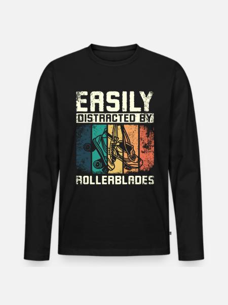 Easily distracted by rollerblades - Men's Premium Organic Long Sleeve Shirt - black