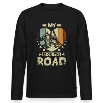 My heart is on the road - Men's Premium Organic Long Sleeve Shirt - black - Front - Nico (187cm)