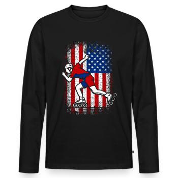 Patin à roues alignées drapeau américain - T-shirt manches longues Premium bio Homme - noir - Devant - Nico (187cm)