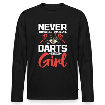 Ne sous-astimez jamais une fille qui joue aux fléchettes - T-shirt manches longues Premium bio Homme - noir - Devant - Nico (187cm)