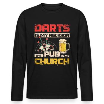 Dart ist meine Religion, Kneipe ist meine Kirche - Männer Premium Bio Langarmshirt - Schwarz - Vorne - Nico (187cm)