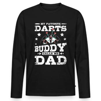 Mon copain de fléchettes m’appelle Papa Papa - T-shirt manches longues Premium bio Homme - noir - Devant - Nico (187cm)