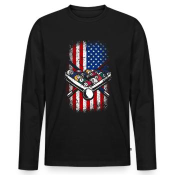 USA Drapeau américain 4 juillet Billard - T-shirt manches longues Premium bio Homme - noir - Devant - Nico (187cm)