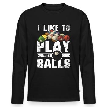 I like to play with 8 balls billiards - Männer Premium Bio Langarmshirt - Schwarz - Vorne - Nico (187cm)