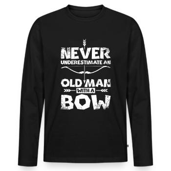 Never underestimate an old man with a bow - Men's Premium Organic Long Sleeve Shirt - black - Front - Nico (187cm)