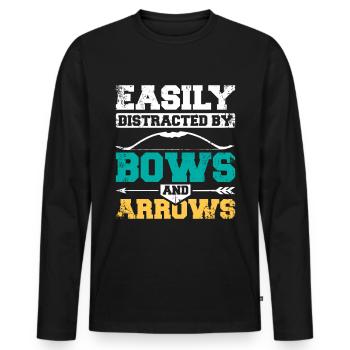 Facilement distrait par l’arc et les flèches - T-shirt manches longues Premium bio Homme - noir - Devant - Nico (187cm)