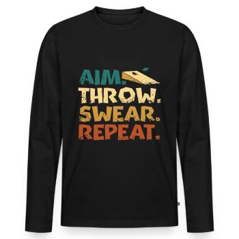 Viser. Jeter. Jurer. répéter. Jouer à Cornhole - T-shirt manches longues Premium bio Homme - noir - Devant - Nico (187cm)