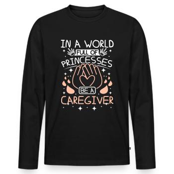 Un monde plein de princesses est un soignant - T-shirt manches longues Premium bio Homme - noir - Devant - Nico (187cm)