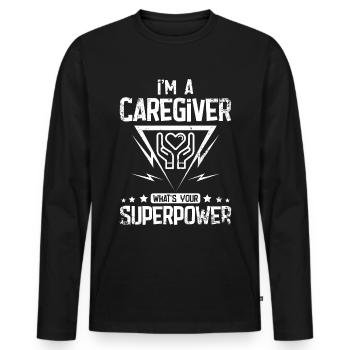 Ich bin eine Pflegekraft, was ist deine Superkraft - Männer Premium Bio Langarmshirt - Schwarz - Vorne - Nico (187cm)