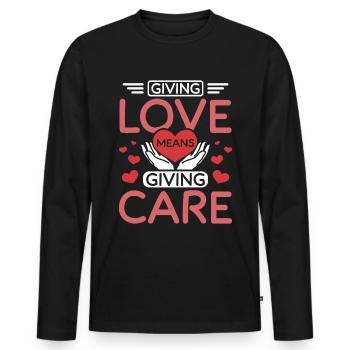To give love is to give care - Men's Premium Organic Long Sleeve Shirt - black - Front - Nico (187cm)