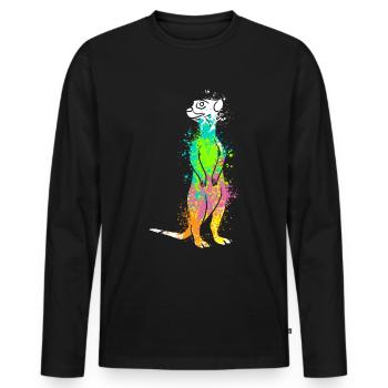 Splash Art Surikate Erdmännchen - Männer Premium Bio Langarmshirt - Schwarz - Vorne - Nico (187cm)