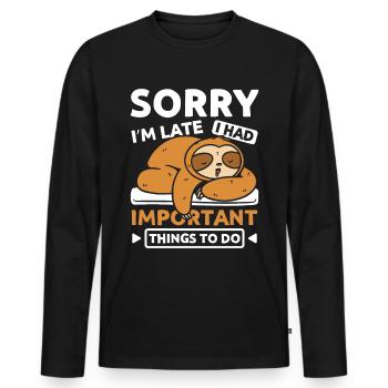 Désolé, je suis en retard Sleep Sloth - T-shirt manches longues Premium bio Homme - noir - Devant - Nico (187cm)