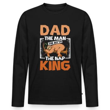 Papa le roi paresseux de la sieste - T-shirt manches longues Premium bio Homme - noir - Devant - Nico (187cm)