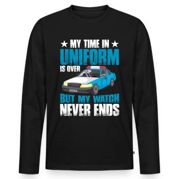 My time in uniform is over Police Policeman - Men's Premium Organic Long Sleeve Shirt - black - Front - Nico (187cm)