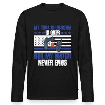 My time in uniform is over Police Policeman - Men's Premium Organic Long Sleeve Shirt - black - Front - Nico (187cm)