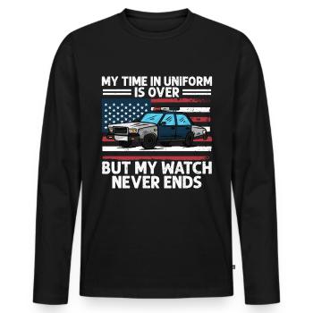 My time in uniform is over Police Policeman - Men's Premium Organic Long Sleeve Shirt - black - Front - Nico (187cm)