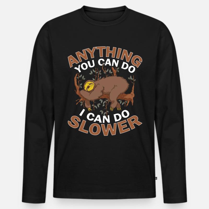 Faultier Schlaf Spruch - Männer Premium Bio Langarmshirt - Schwarz