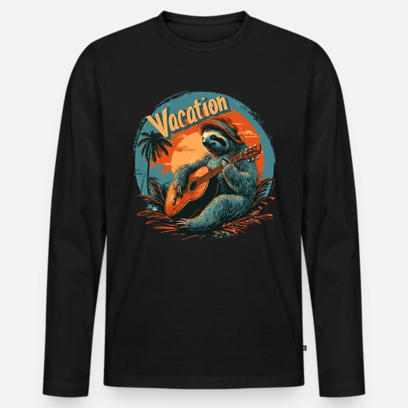 Faultier mit Gitarre am Strand - Männer Premium Bio Langarmshirt - Schwarz