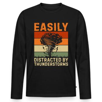 Easily distracted by thunderstorms - Men's Premium Organic Long Sleeve Shirt - black - Front - Nico (187cm)