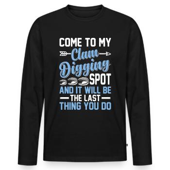 Digging mussels with enthusiasm for mussels - Men's Premium Organic Long Sleeve Shirt - black - Front - Nico (187cm)