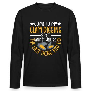 Mussel digging with enthusiasm for mussels - Men's Premium Organic Long Sleeve Shirt - black - Front - Nico (187cm)