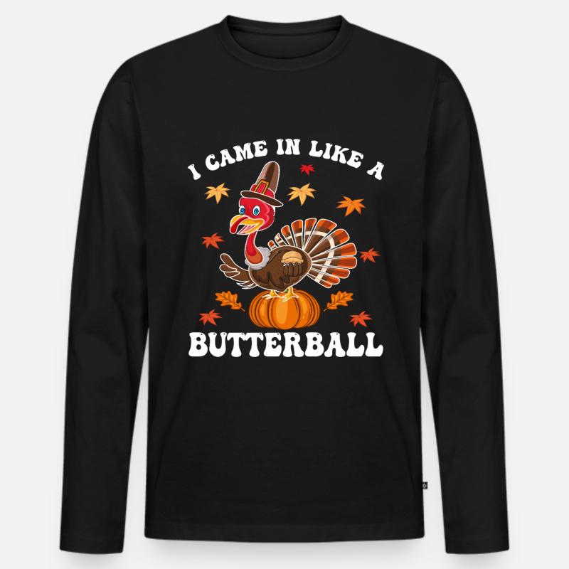 Trruthahn Thanksgiving Lustig Design - Männer Premium Bio Langarmshirt - Schwarz