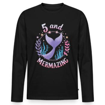 Fille Sirène 5 ans pour l’anniversaire - T-shirt manches longues Premium bio Homme - noir - Devant - Nico (187cm)