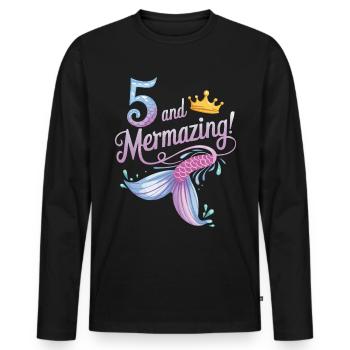 Fille Sirène 5 ans pour l’anniversaire - T-shirt manches longues Premium bio Homme - noir - Devant - Nico (187cm)