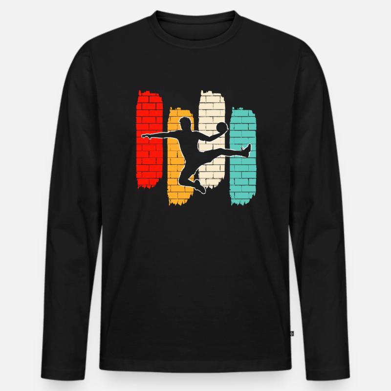 Handball Retro - Männer Premium Bio Langarmshirt - Schwarz