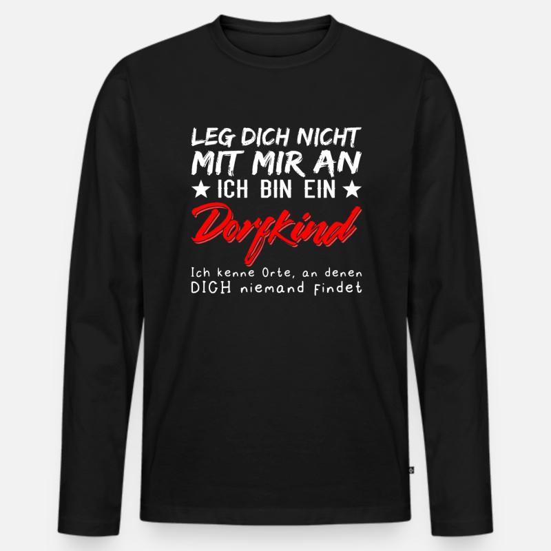 Lustiger Dorfkind Spruch - Männer Premium Bio Langarmshirt - Schwarz