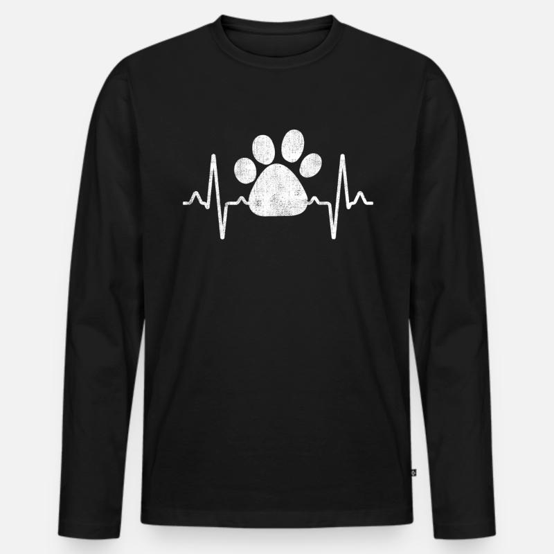 Hunde Pfote Herzschlag - Männer Premium Bio Langarmshirt - Schwarz