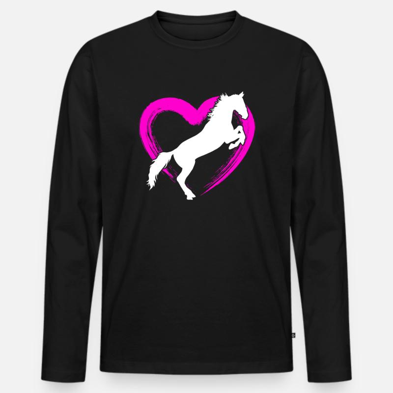 Pferd Pferdeliebe - Männer Premium Bio Langarmshirt - Schwarz
