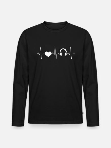 Music Headphone Heartbeat - Men's Premium Organic Long Sleeve Shirt - black