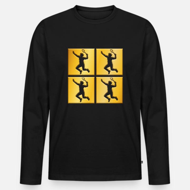 Badminton goldenes Logo - Männer Premium Bio Langarmshirt - Schwarz