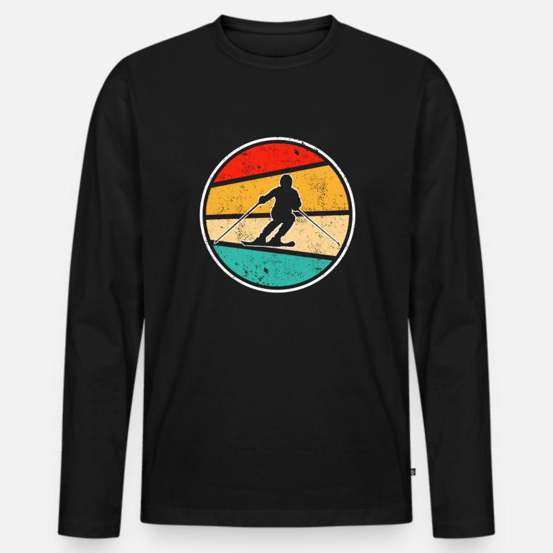 Ski Retro - Männer Premium Bio Langarmshirt - Schwarz