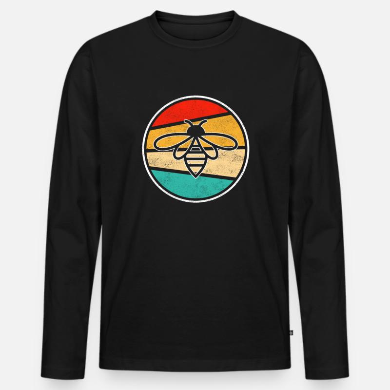 Biene Retro - Männer Premium Bio Langarmshirt - Schwarz