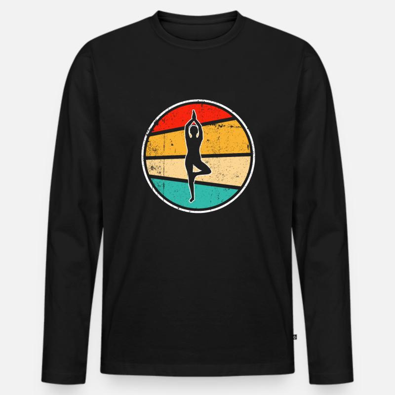 Yoga Retro - Männer Premium Bio Langarmshirt - Schwarz