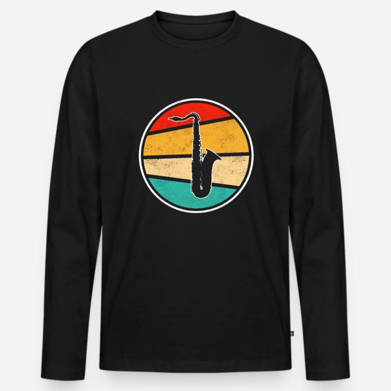 Saxophon Retro - Männer Premium Bio Langarmshirt - Schwarz