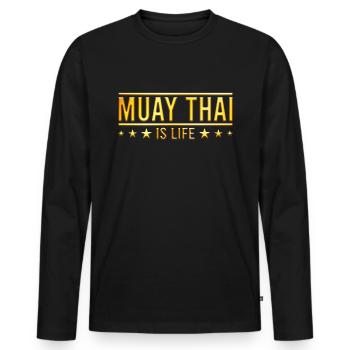 Dicton Muay Thai - T-shirt manches longues Premium bio Homme - noir - Devant - Nico (187cm)