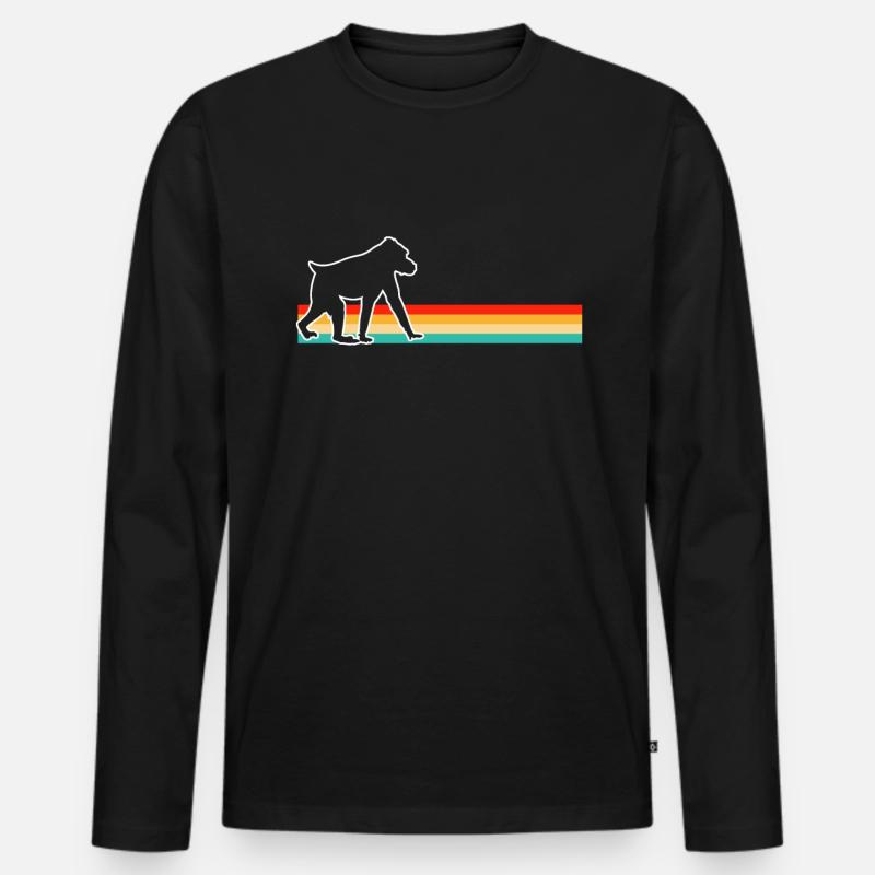 Affe Retro - Männer Premium Bio Langarmshirt - Schwarz