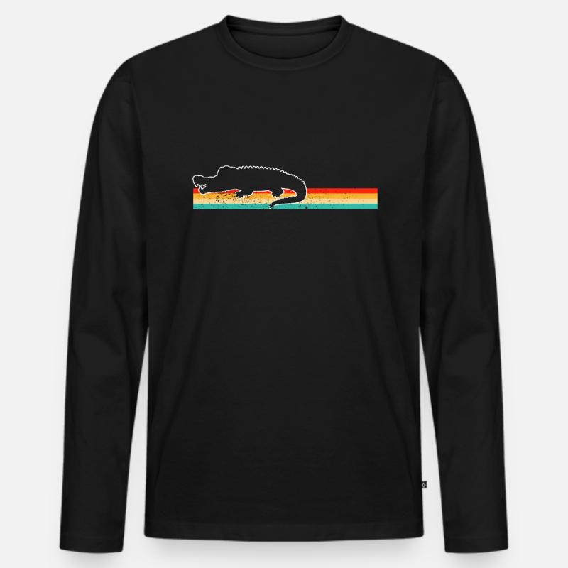 Krokodil Retro - Männer Premium Bio Langarmshirt - Schwarz
