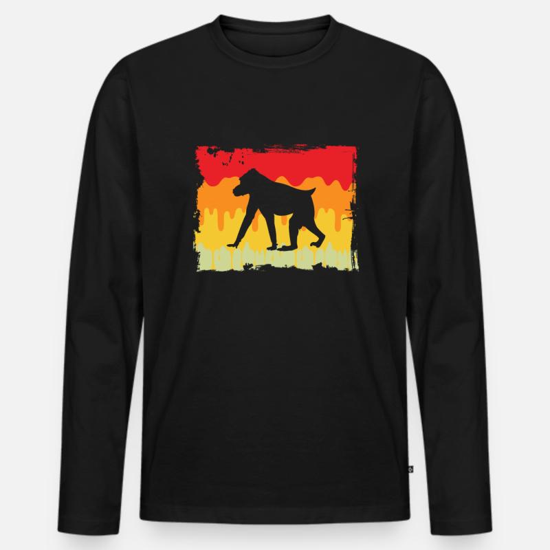 Affe Retro - Männer Premium Bio Langarmshirt - Schwarz