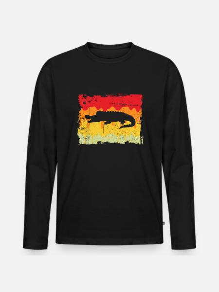 Krokodil Retro - Männer Premium Bio Langarmshirt - Schwarz