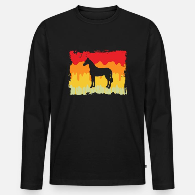 Pferd Retro - Männer Premium Bio Langarmshirt - Schwarz