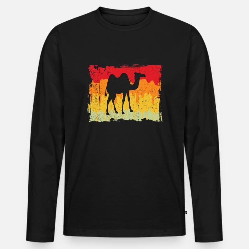 Kamel Retro - Männer Premium Bio Langarmshirt - Schwarz