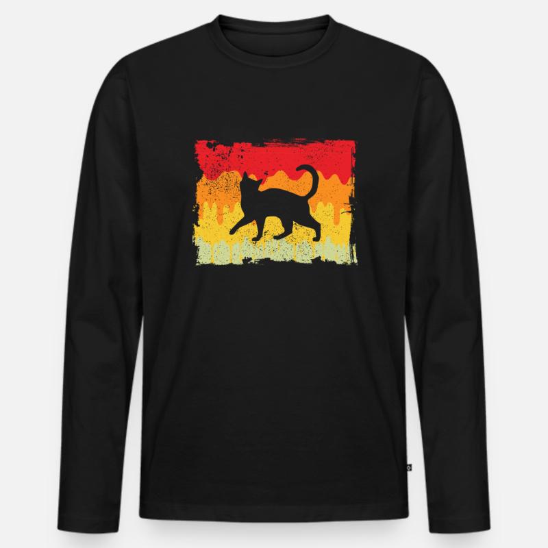 Katze Retro - Männer Premium Bio Langarmshirt - Schwarz